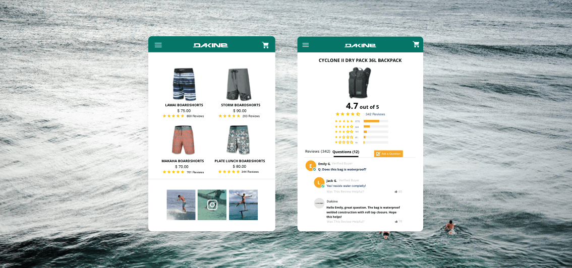 Dakine displaying Yotpo product reviews for increased ecommerce conversions